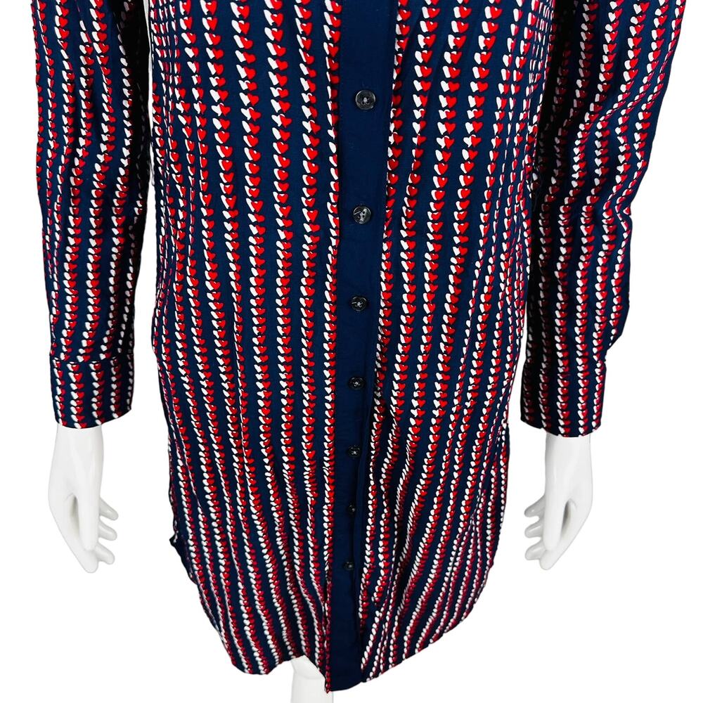 Draper James Womans Size 2 Shirt Dress Button Front Blue Hearts Long Sleeve - Picture 5 of 9